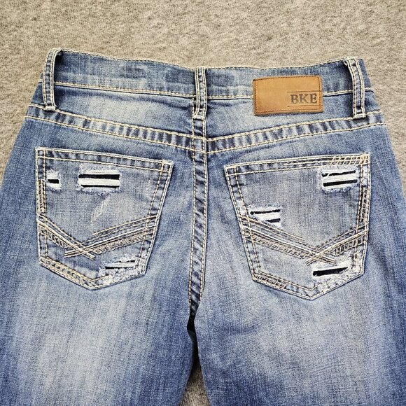 BKE Jake Straight Leg Jeans Mens Size 30S (30x29) Blue Faded Distress Stretch - Picture 4 of 11